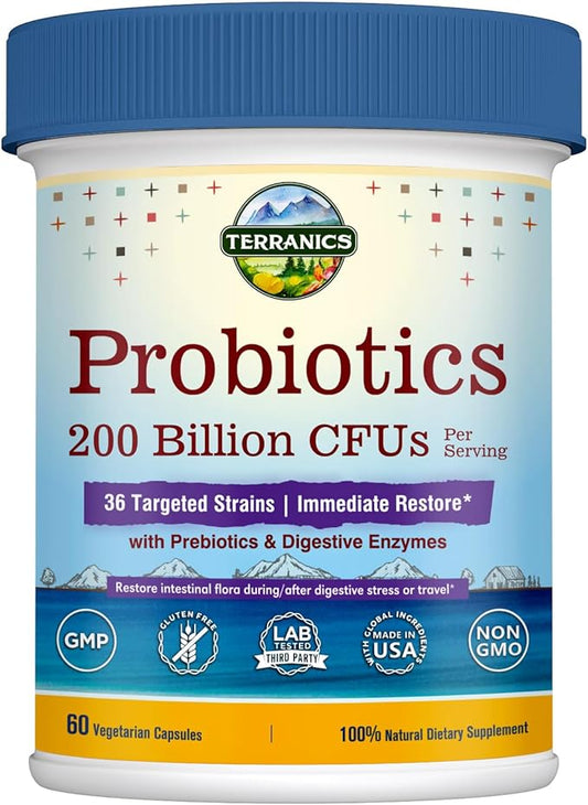 Terranics Daily Probiotics for Men & 200 Billion 36 Strains 60 Veggie