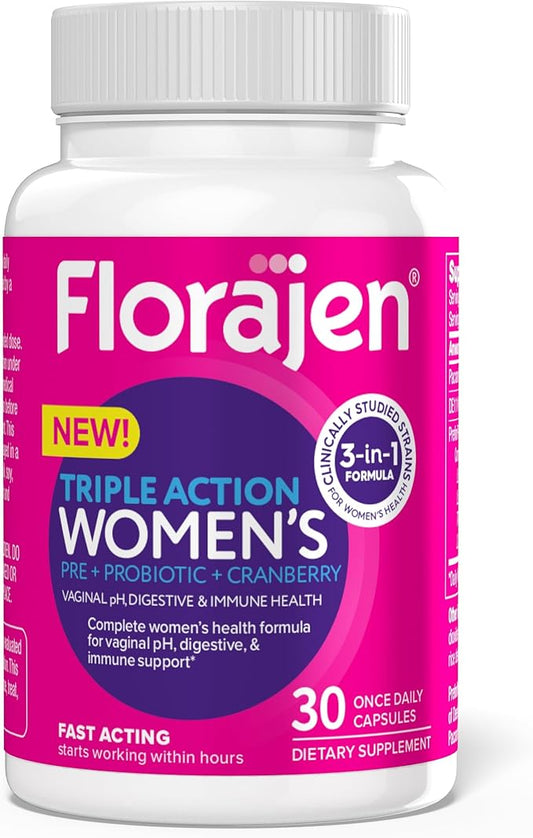 Florajen Women's Vaginal Probiotic, Prebiotic, & Cranberry Supplement for Immune Support and Digestive Health, 30 Capsules