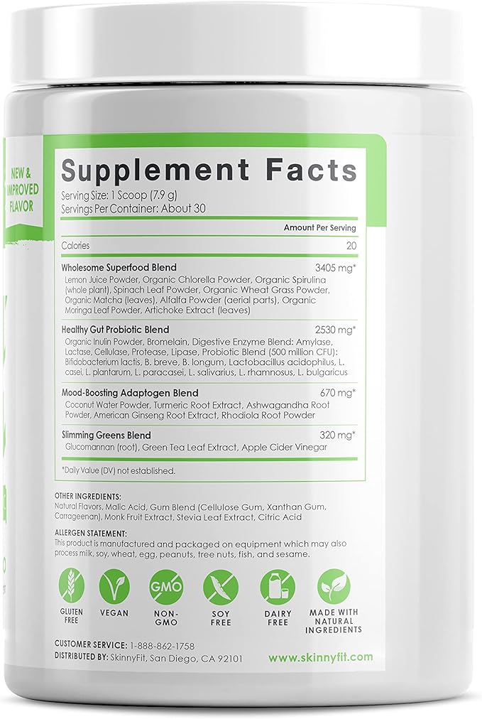 SkinnyFit Skinny Greens, Green Juice Superfood 30 Servings