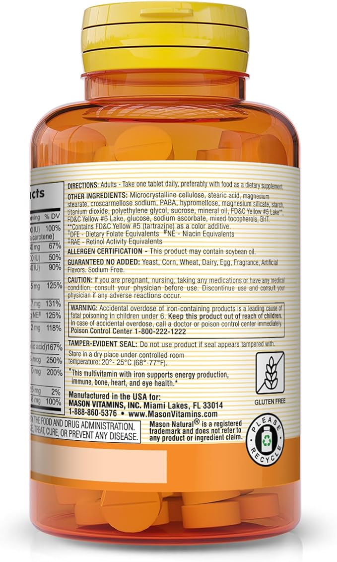 MASON NATURAL Mini Multi Vitamins B1, B2, B2, B3, B3, B6, B6, B12, B12, Folate 1 Year