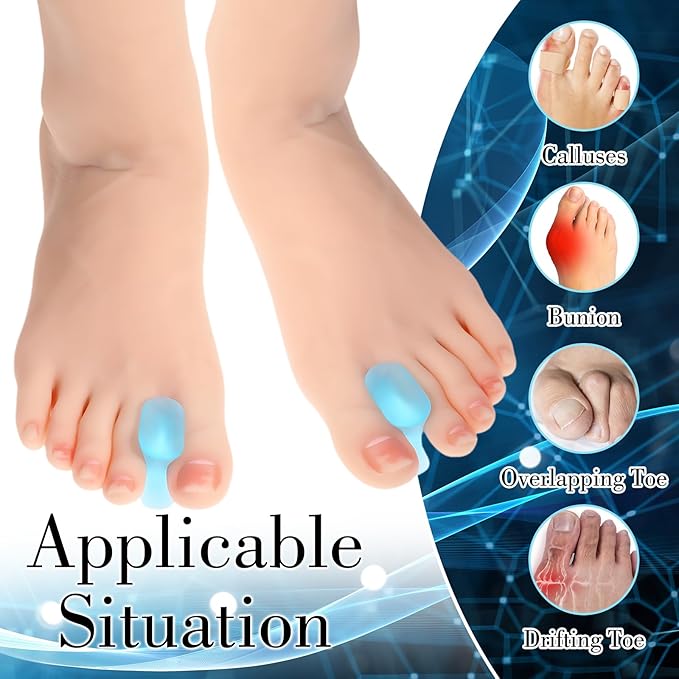12Pcs Gel Toe Separators Soft Toe (8L+4S) (Blue)