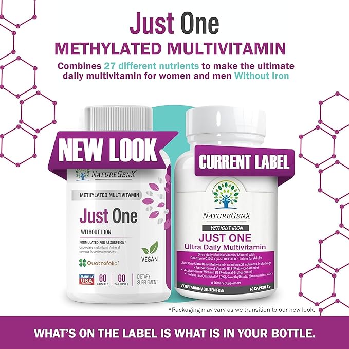 Just One Daily Methylated Multivitamin 60 Caps B12, Methylfolate 2 Months