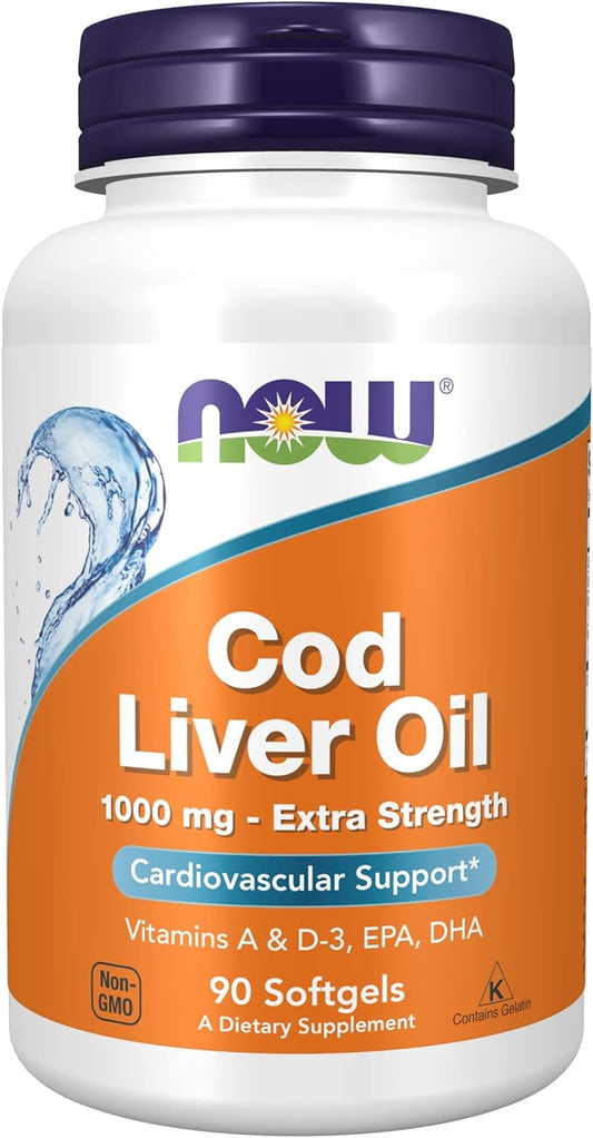 NOW Supplements, Cod Liver Oil, Extra 1,000 mg D-3, EPA, 90 Softgels