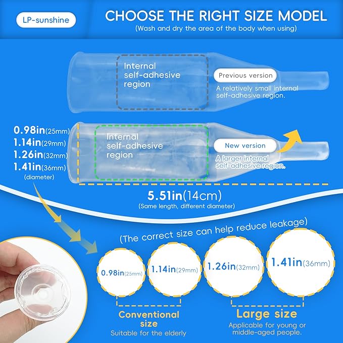 20 Silicone Condom Catheters, Self-Sealing Set, (+Sticky/36mm/1.42inch)