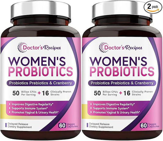 Doctor's Recipes Women's Probiotics, 50 Billion 16 Strains, 120 Capsules 2), 60 60 Day