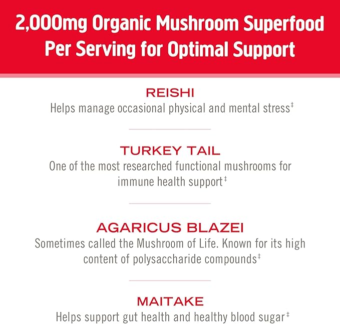 OM MUSHROOM SUPERFOOD Immune Blend Mushroom Powder Superfood Supplement, 7.05 Ounce Pouch, 100 Servings, Mushroom Blend, Reishi & Turkey Tail; Daily Immune Support Supplement