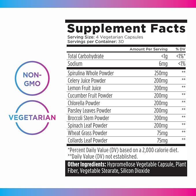 Livingood Daily Greens Capsules (120 Vegetarian Capsules) - Super Greens Supplement with Spirulina, Chlorella, Broccoli, Spinach for Energy, Digestive, & Gut Health - Fruit & Vegetable Supplements