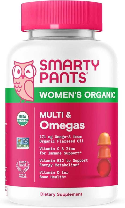 SmartyPants Organic Women's Multivitamin Gummies: Biotin, 3 (ALA), D3, C, B12, B6, B6, Vitamin 120 Count (30 Day