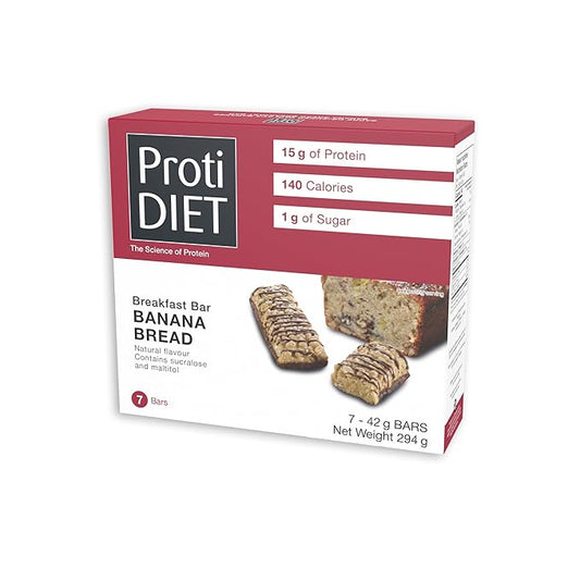 ProtiDIET Banana Bread Protein Bar - Low Sugar High Protein Snacks for Adults - Perfect On the Go Meal Replacement Bars for Active Individuals- 7 Bars Per Box