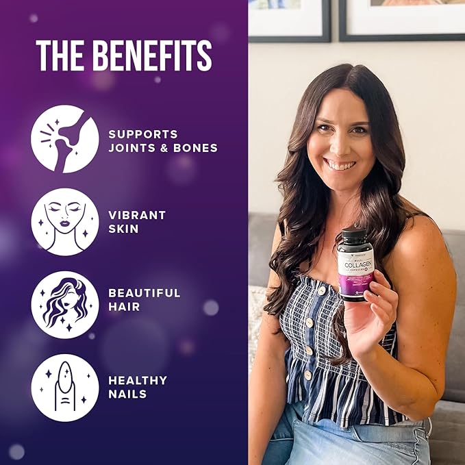 Vitauthority Multi Collagen Pills for Women and Men High Absorption Hydrolyzed Peptides Capsules for Hair Skin and Nails with Types I II III V X Hyaluronic Acid and Vitamin C - 60 Servings