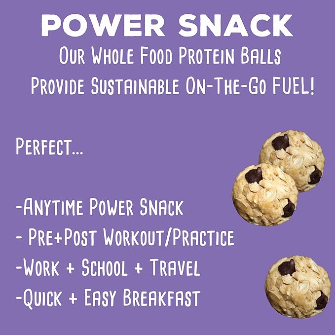 Whole Food Protein Balls with Probiotics - Chocolate Chip Cookie Dough Snacks - 8g Protein Snack - Gluten Free Energy Balls (1 Pack of 12 Balls)