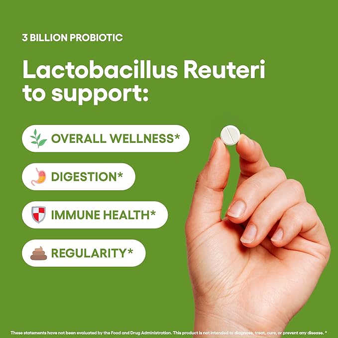 Lactobacillus Reuteri Probiotic Supplement 240 Tablets 3 Billion CFU Probiotics for Men & Women Supports Intestinal Digestive & Gut Health Made in The USA (240, Lactobacillus Reuteri)