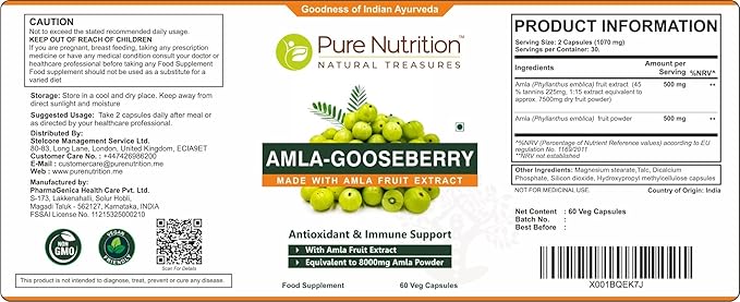 Pure Nutrition Amla Extract 1000mg per 8000mg Amla 60 Veg