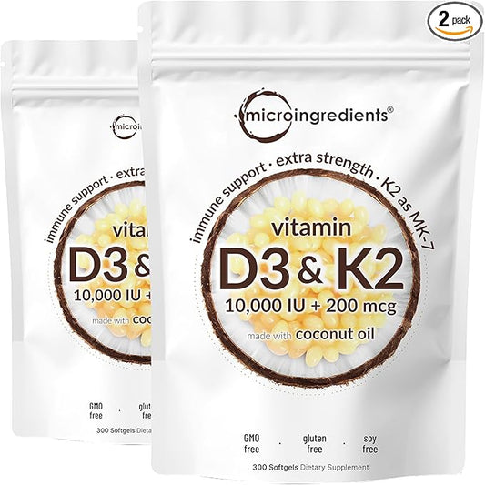 2 Pack Vitamin D3 10000 iu K2 (MK-7) (MK-7) 200 200 mcg, 300 Virgin 2 in 1 Vitamins