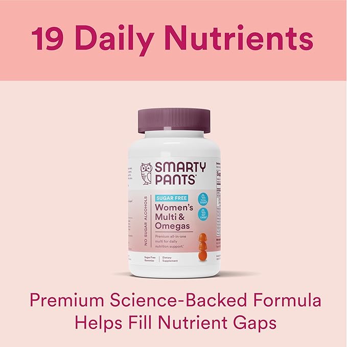 SmartyPants Women's Multivitamin Gummies, Sugar Free: 3 (ALA), D3, C, B12, B6, B6, Vitamin 60 Count (20 Day