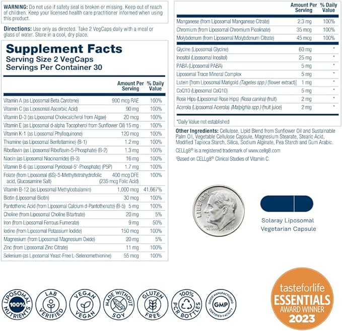 SOLARAY Liposomal Multivitamin for Men & B-12, Odor 30 Servings, 60 VegCaps