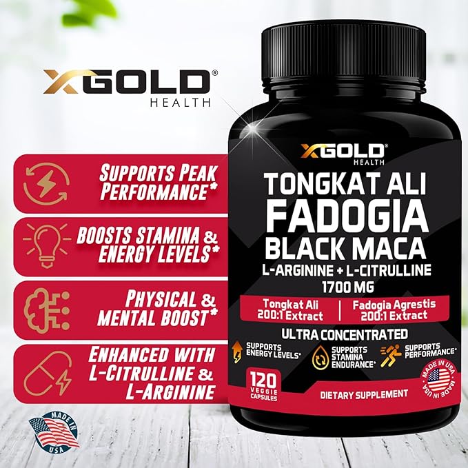X Gold Health Tongkat Ali, Fadogia Agrestis, Black Maca, L-Arginine & L-Citrulline: Boost Energy, Vitality, Performance, Muscle Recovery & Balance – Premium Wellness Support for Men & Women