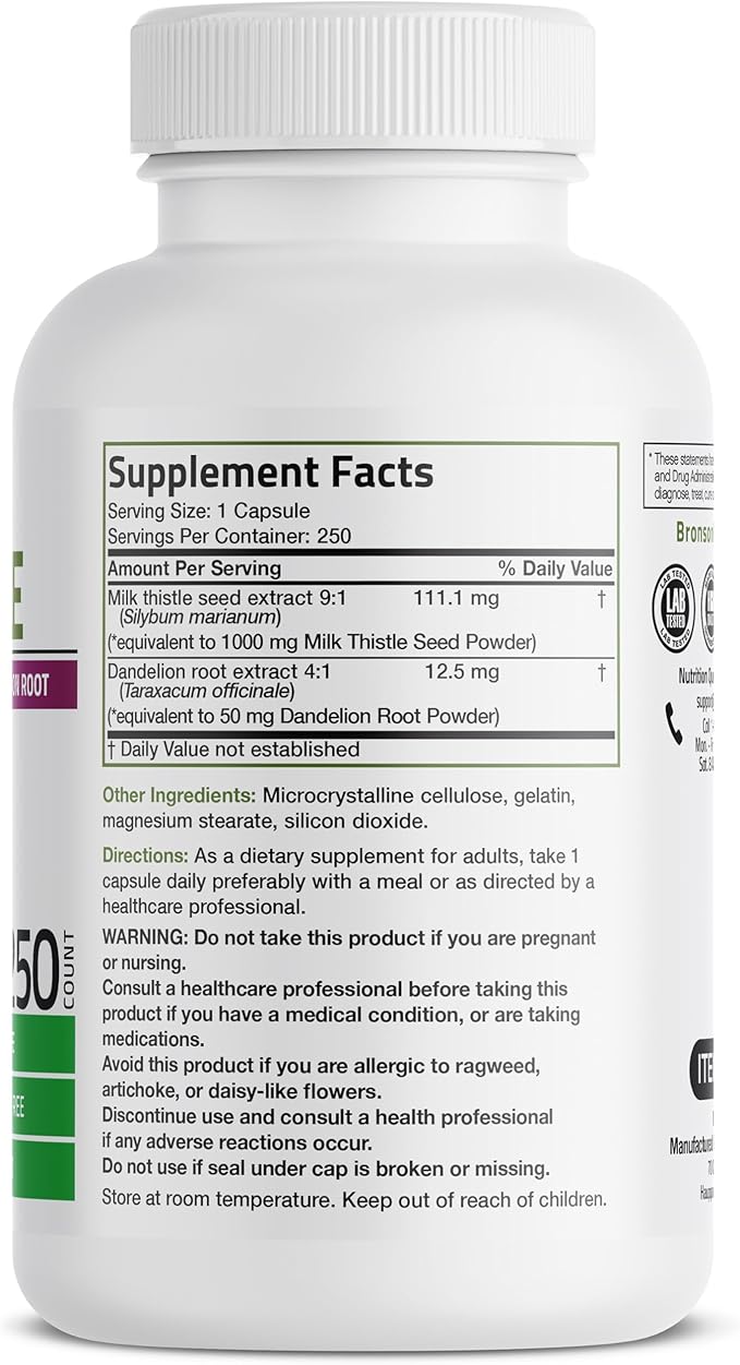 Bronson Milk Thistle Silymarin Marianum & 250 Capsules