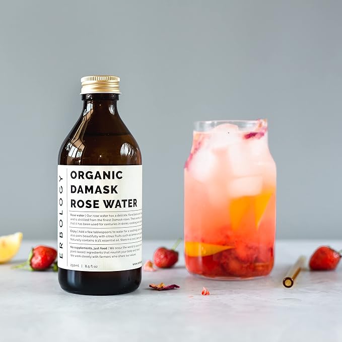 100% Organic Rose Water 8.5 fl oz - Distilled from Damask Rose - Premium Food Grade Hydrolate of Rose - Soothes, Hydrates and Calms - Non-GMO - Recyclable Glass Bottle