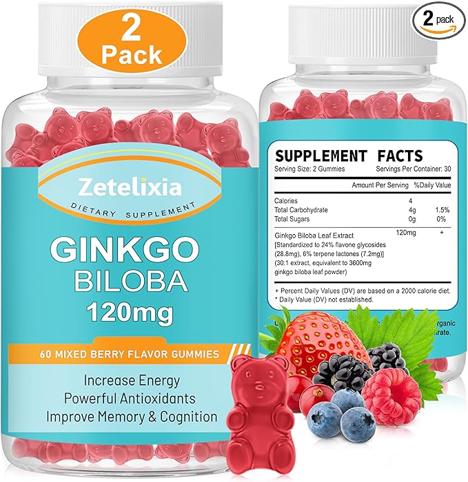 2 Pack Ginkgo Biloba Gummies 120mg 120 Count