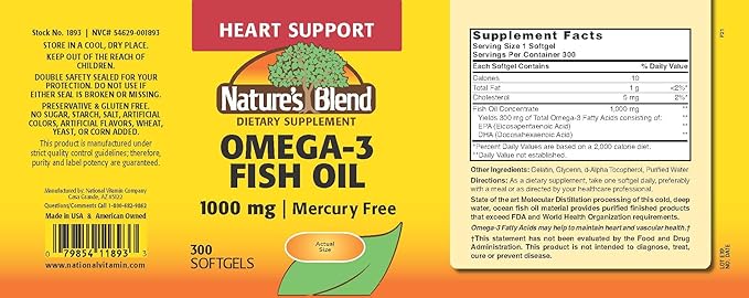 Nature's Blend Omega-3 Fish Oil, 1000 300 Softgels