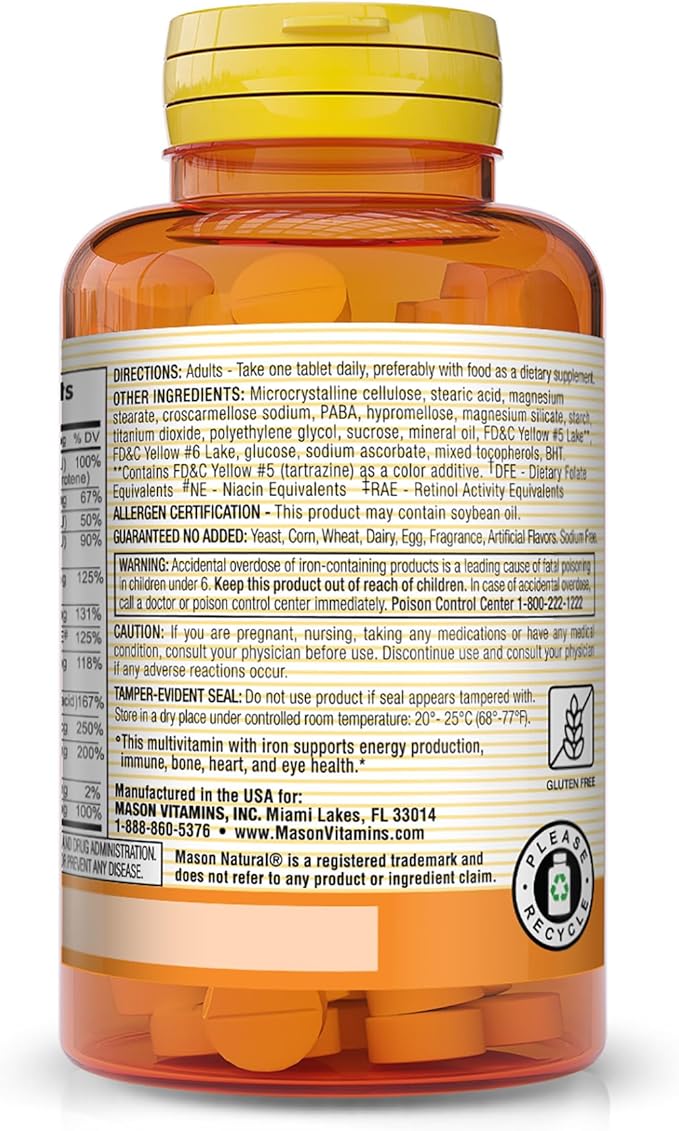 MASON NATURAL Daily Mini Multi Vitamins B1, B2, B2, B3, B3, B6, B6, B12, B12, Folate 100 Day (1 Pack)