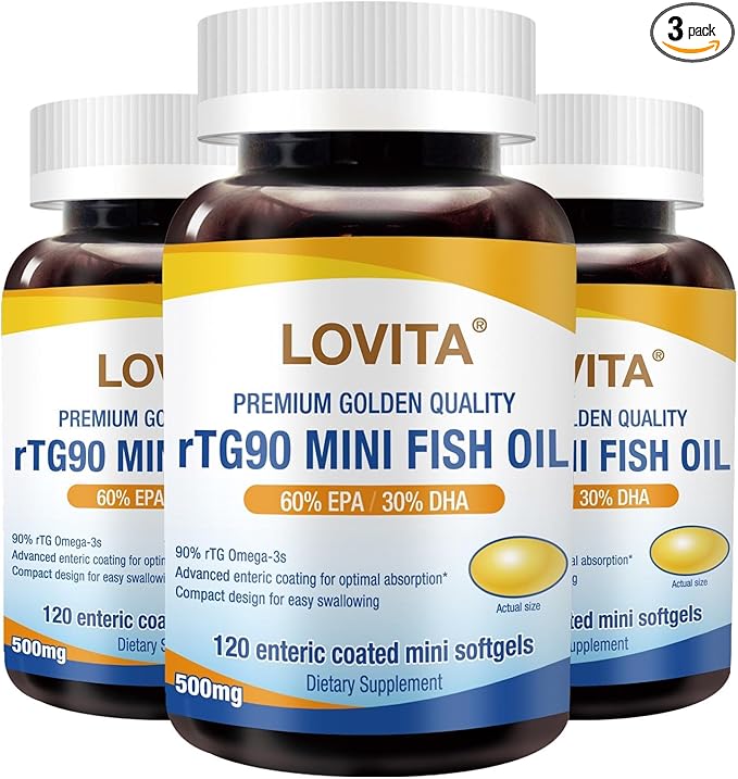 Lovita rTG 90 Mini Fish Oil, 2000mg Daily| 90% Omega-3 Omega-3 | 120 Enteric-Coated 3)