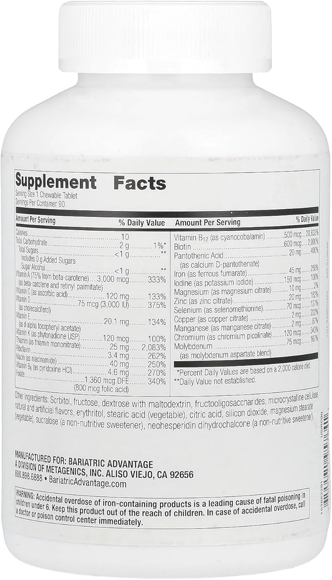 Bariatric Advantage Chewable Ultra Solo B12, C, 90 Count