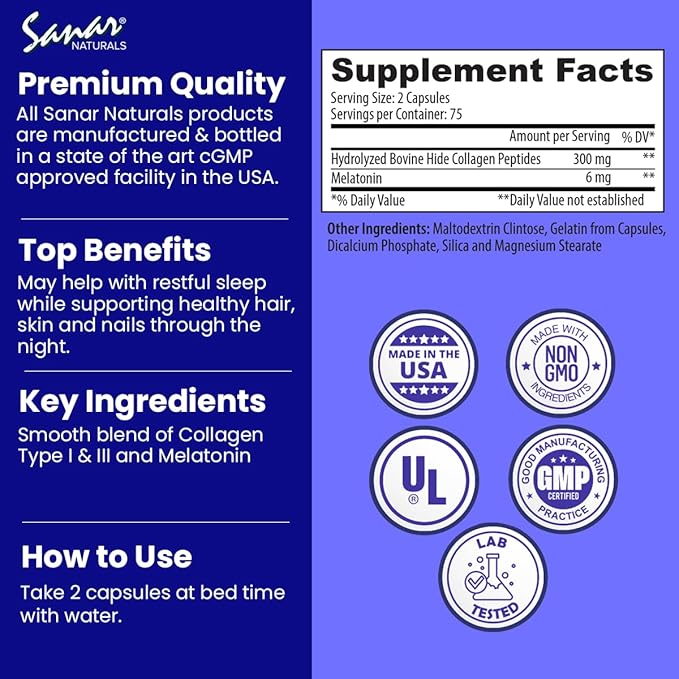 Sanar Naturals Collagen Pills Beauty Sleep 6 mg 150 Capsules