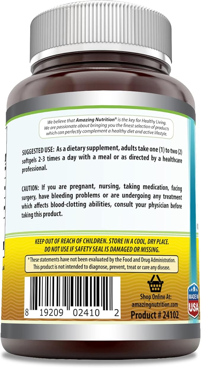 Amazing Omega Triple Strength Fish Oil (Omega-3, EPA/DHA) 1360 Mg 120 Softgels
