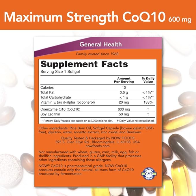 NOW Supplements, CoQ10 600 mg, Maximum 60 Softgels