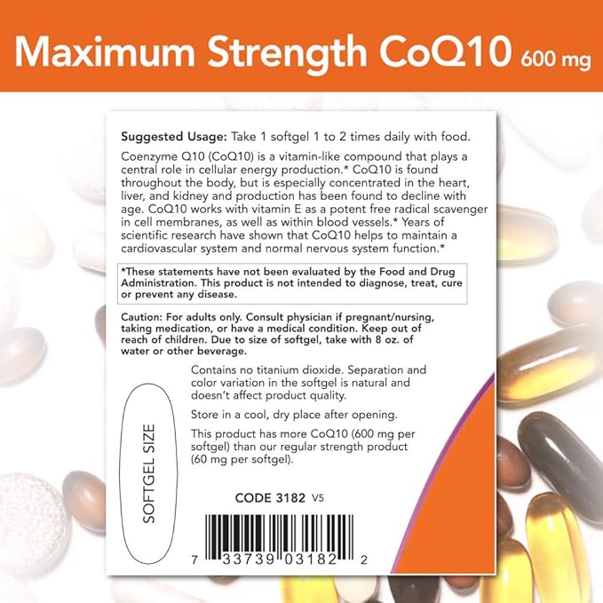 NOW Supplements, CoQ10 600 mg, Maximum 60 Softgels