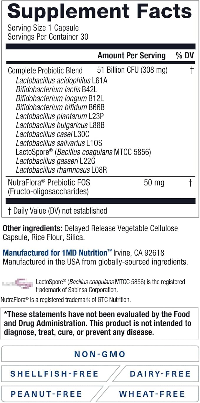 1MD Complete Probiotics Platinum 51 Billion 11 Strains, 30 Vegetable (2-Pack)