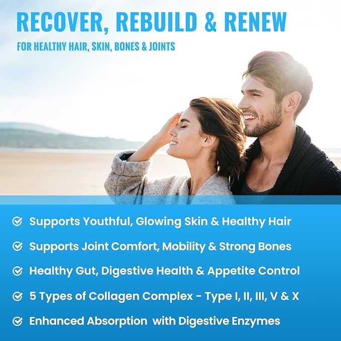 NutraChamps Multi Collagen Pills, Types I,II,III,V,X, Double Hydrolyzed Collagen Peptides Powder Capsules, Protein Supplement for Women & Men, 180 Capsules (Pack of 2)