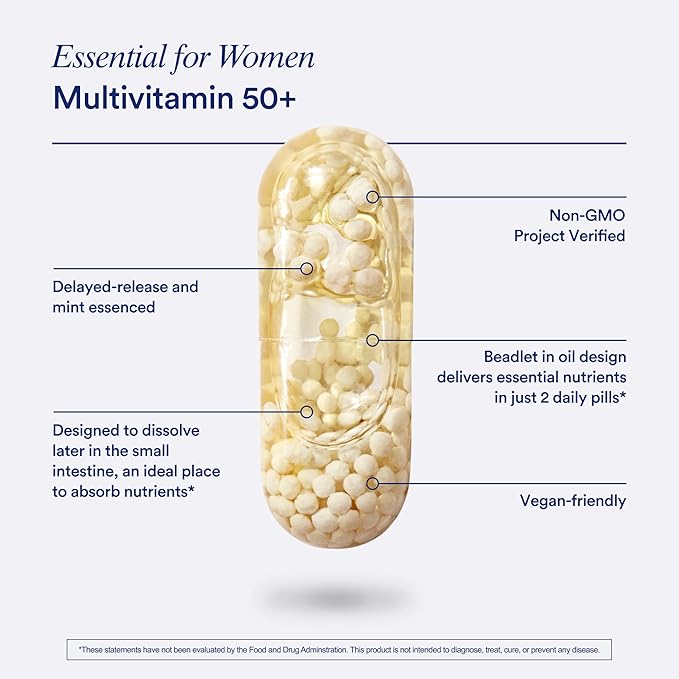 Ritual Multivitamin for Women 50+, Menopause D3, K2 K2 and Omega-3 DHA, B12, Non-GMO, 30 Day 60 Vegan
