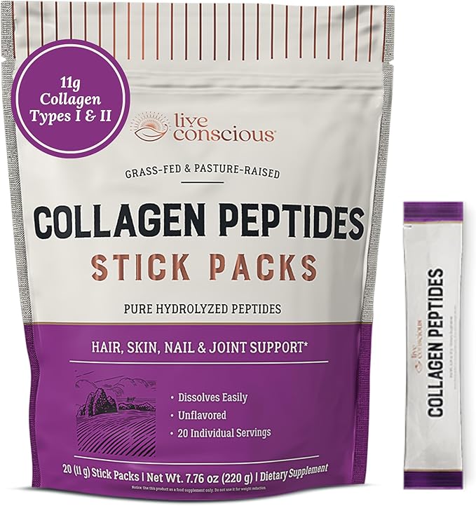 Live Conscious Collagen Peptides Powder Unflavored Packets 20