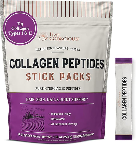 Live Conscious Collagen Peptides Powder Unflavored Packets 20