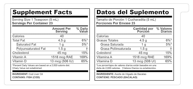 De La Cruz Cod Liver Oil Liquid 4 FL (118 mL)
