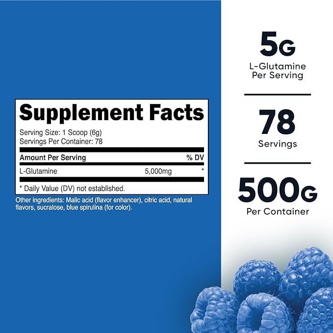 Nutricost L-Glutamine Powder (500 Grams) (Blue