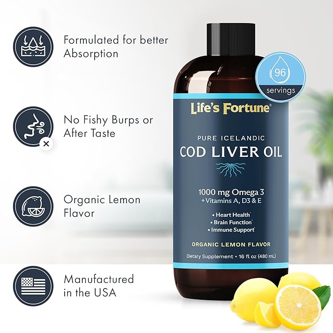 Life's Fortune Cod Liver Oil Liquid 1000 mg Omega-3s + D3 - (16 Oz)