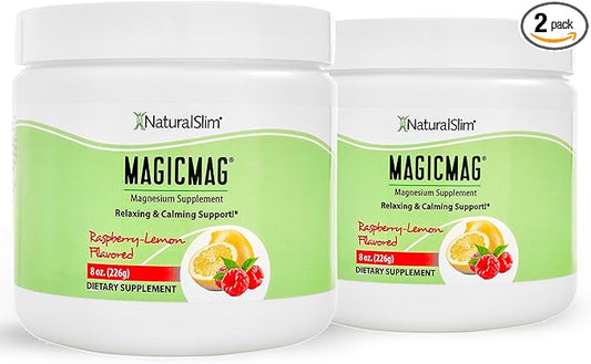 NaturalSlim Magicmag Pure Magnesium Citrate Powder Stress, Constipation, Muscle, Heart Health, and Sleep Support | Raspberry Lemon Magnesium Supplement - 8oz Drink Mix (2 Pack)