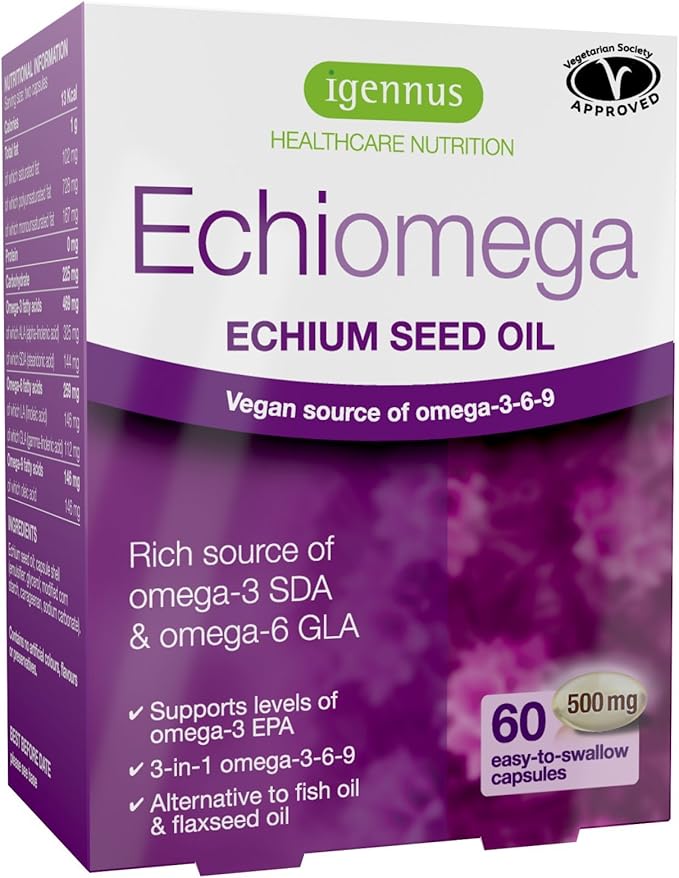 Echiomega Vegan Triple Omega 3 6 9 500 500 mg, 60 Softgels