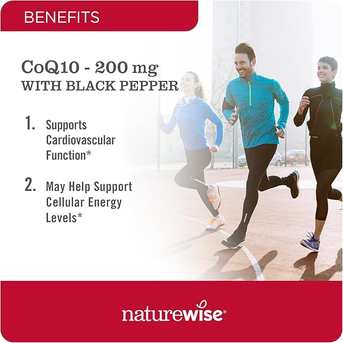 NatureWise CoQ10 200mg Softgels, High Absorption CoQ10 with 90 Softgels[3-Month Softgels[3-Month Supply]