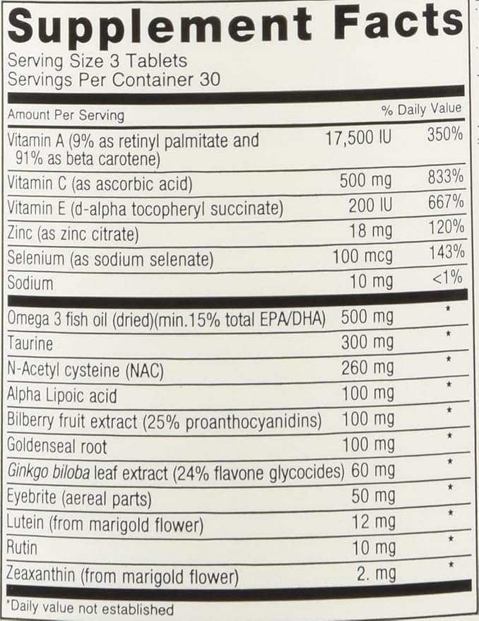 Eagle-Eyes, Optimal Vision Health with 500 3 Fish 90 Tablets