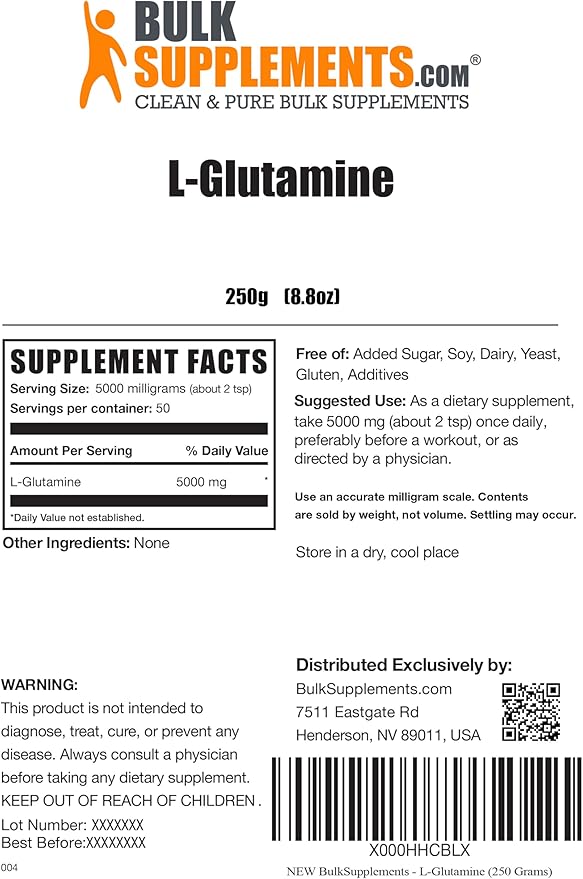 BulkSupplements.com L-Glutamine Powder 5000mg, L 5000mg per 250g (8.8 (8.8 oz) 1)
