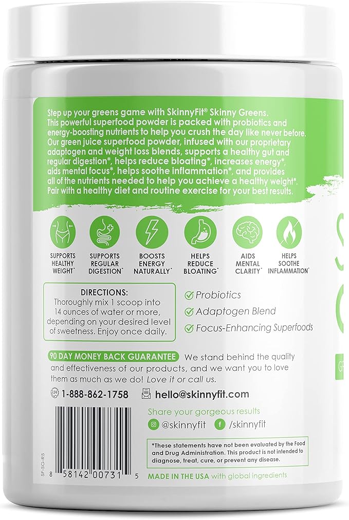 SkinnyFit Skinny Greens, Green Juice Superfood 30 Servings