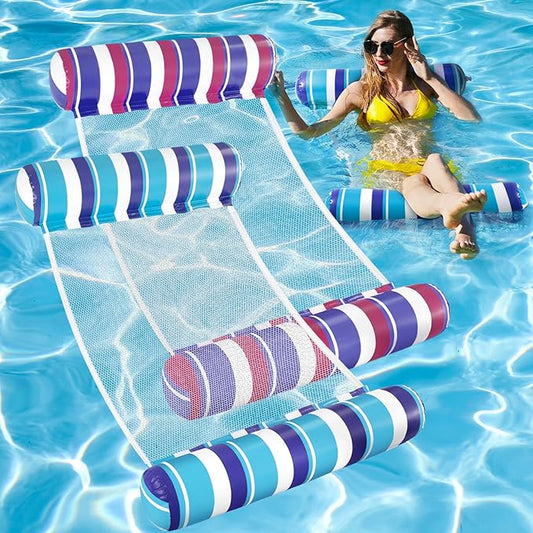 2 Pack Pool Floats Adult - 4-in-1 Pool Floats Hammock, Drifter, Lounge Chair, Saddle, Inflatable Non-Stick PVC Material Pool Float for Vacation