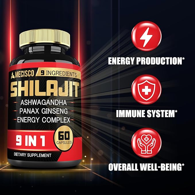 1000mg Shilajit Supplement with Ashwagandha Root, 60 Capsules