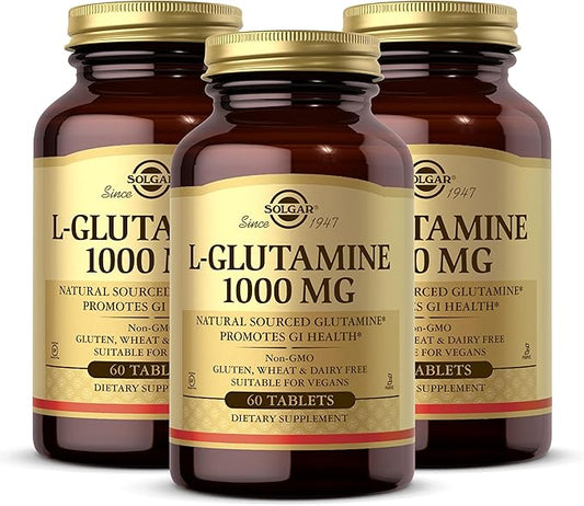 SOLGAR L-Glutamine 1000 mg 60 Tablets, 3 - 90 Total