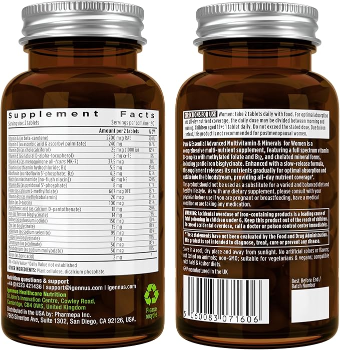 Methylated Women's Multivitamin, Methyl Folate 180 Tablets,